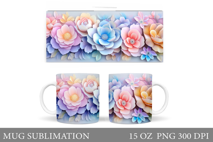 Flowers Mug Sublimation. Floral Mug Wrap Design