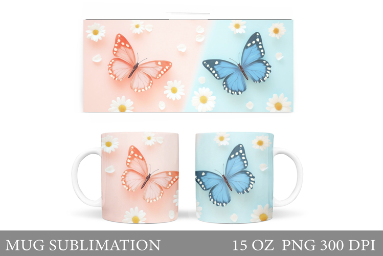Butterfly Mug Sublimation. Butterfly Flowers Mug Design