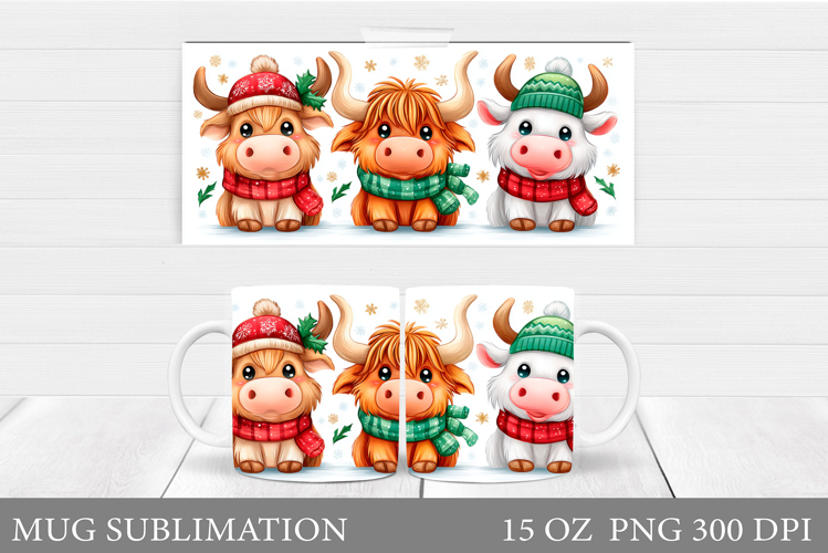 Christmas Cow Mug Wrap. Christmas Mug Sublimation
