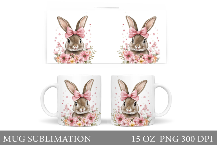 Cute Bunny Mug Wrap. Bunny Flowers Mug Design