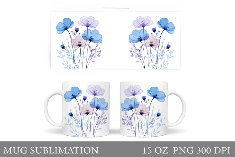 Floral Mug Sublimation. Flowers Mug Wrap Design
