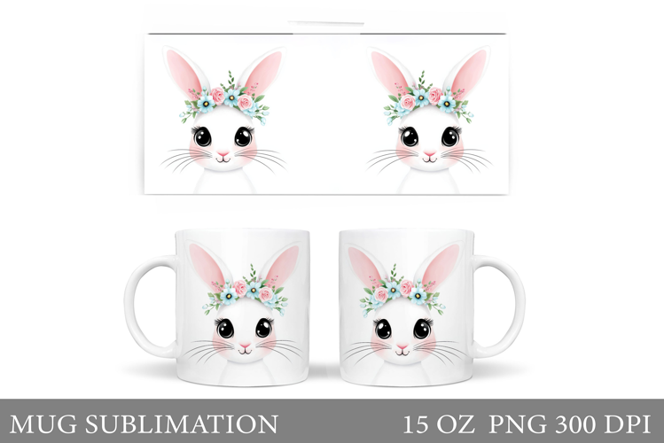 Cute Bunny Mug Design. Bunny Flowers Mug Sublimation