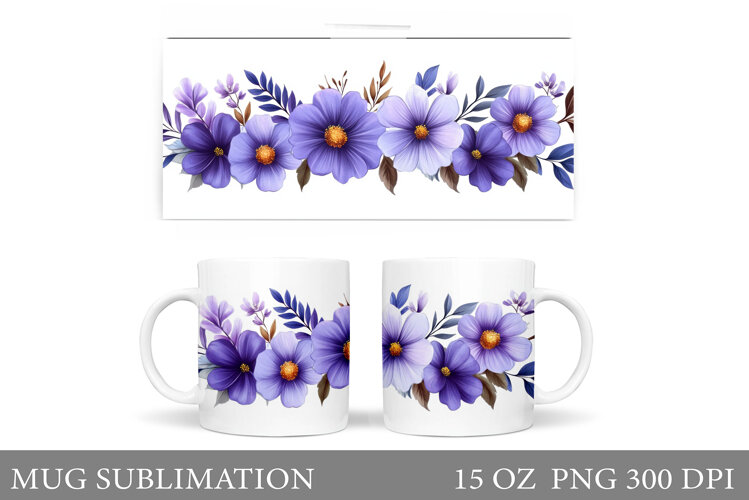 Flowers Mug Sublimation. Floral Mug Wrap Design example image 1