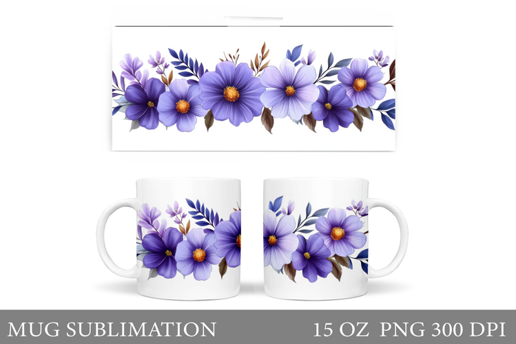 Flowers Mug Sublimation. Floral Mug Wrap Design