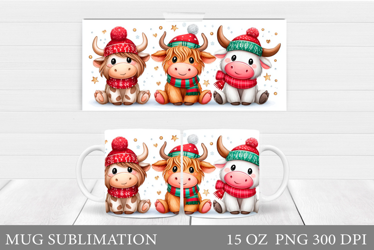 Christmas Cow Mug Wrap Design. Christmas Mug Sublimation