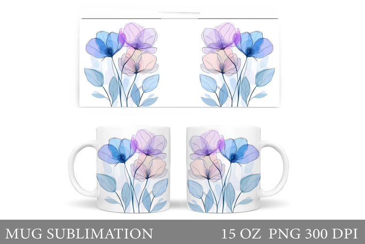 Flowers Mug Wrap Design. Wildflowers Mug Sublimation