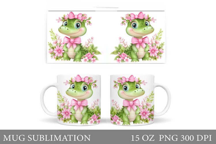 Cute Crocodile Mug Design. Crocodile Flowers Mug Sublimation