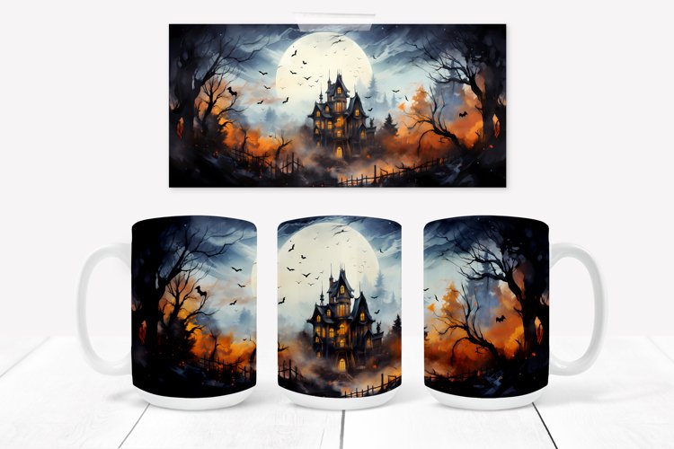 Halloween mug wrap | Halloween haunted house mug