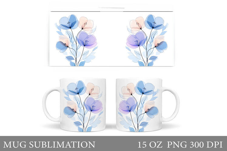 Flowers Mug Wrap Design. Wildflowers Mug Sublimation example image 1