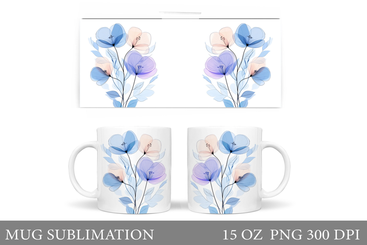Flowers Mug Wrap Design. Wildflowers Mug Sublimation