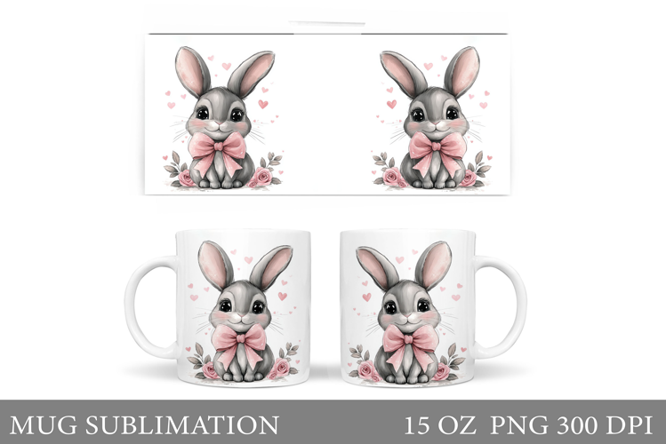 Cute Bunny Mug Design. Bunny Flowers Mug Sublimation