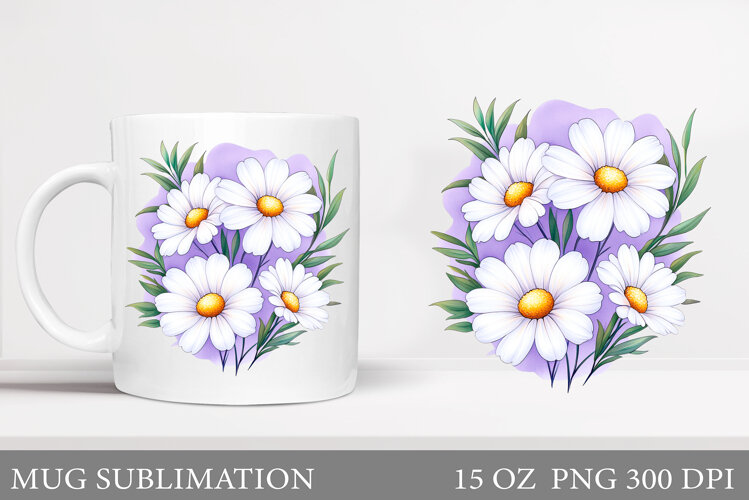 Daisy Flowers Mug Design. Flowers Mug Sublimation example image 1