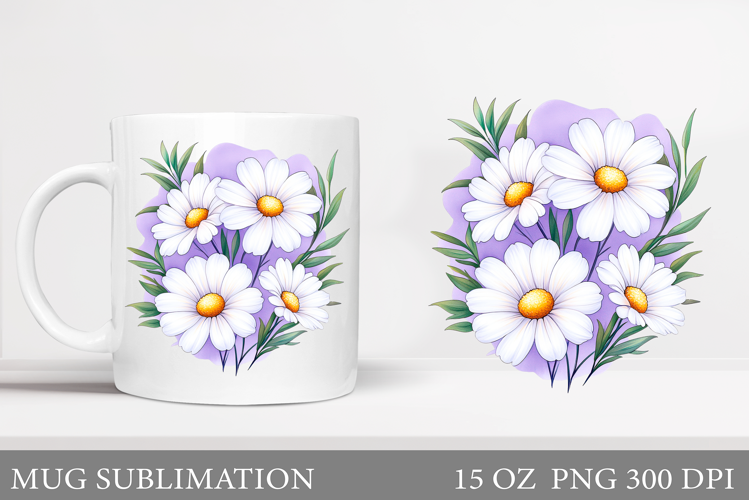 Daisy Flowers Mug Design. Flowers Mug Sublimation