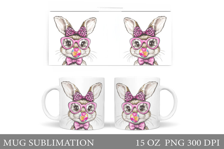 Cute Hare in Glasses Mug. Cute Bunny Sublimation example image 1
