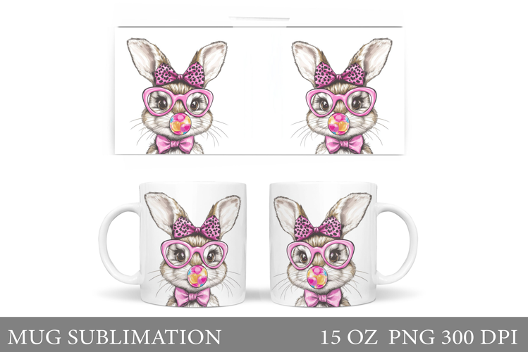 Cute Hare in Glasses Mug. Cute Bunny Sublimation