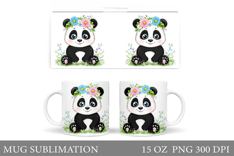 Cute Panda Mug Design. Panda Flowers Mug Sublimation
