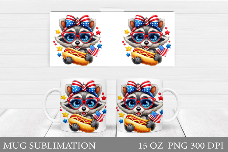 Patriotic Raccoon Mug Design. Patriotic Mug Sublimation