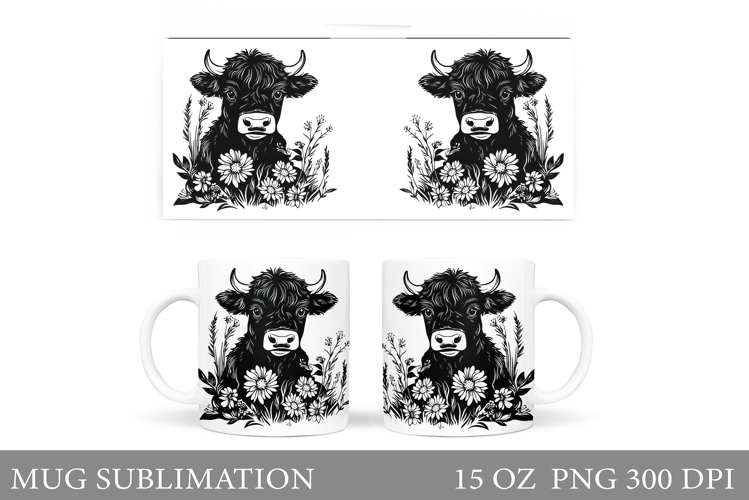 Highland Cow Mug Design. Cute Cow Sublimation