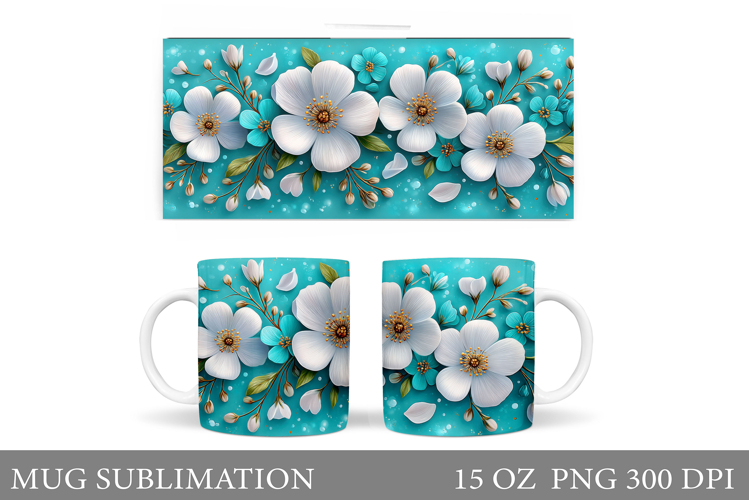 Floral Mug Sublimation. Flowers Mug Wrap Design