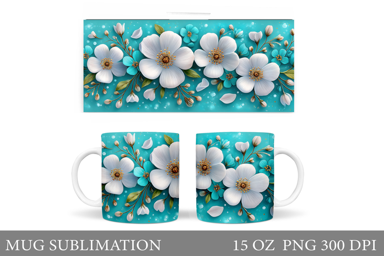Floral Mug Sublimation. Flowers Mug Wrap Design