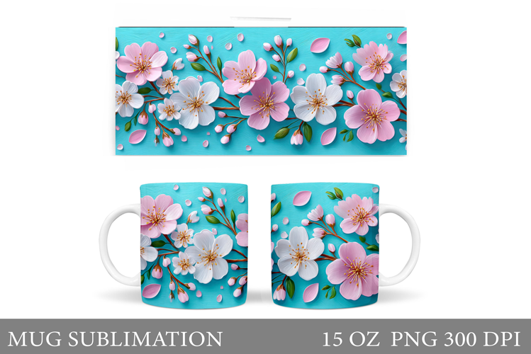 Floral Mug Sublimation. Flowers Mug Wrap Design