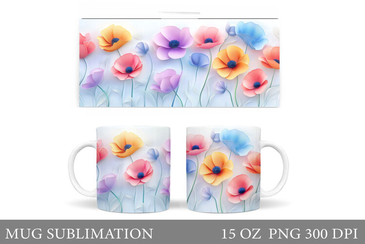 Flowers Mug Sublimation. Floral Mug Wrap Design example image 1
