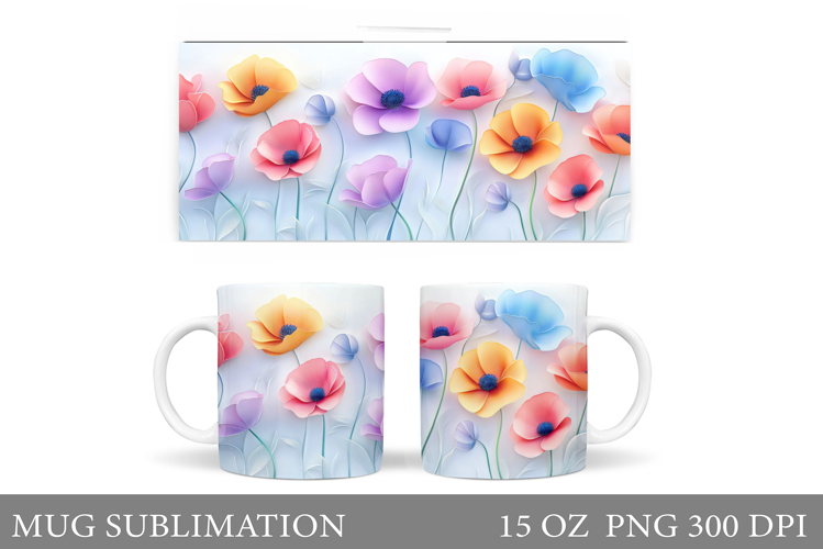 Flowers Mug Sublimation. Floral Mug Wrap Design