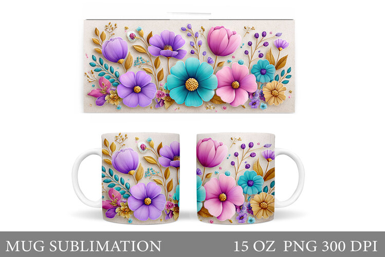 Flowers Mug Sublimation. Floral Mug Wrap Design example image 1