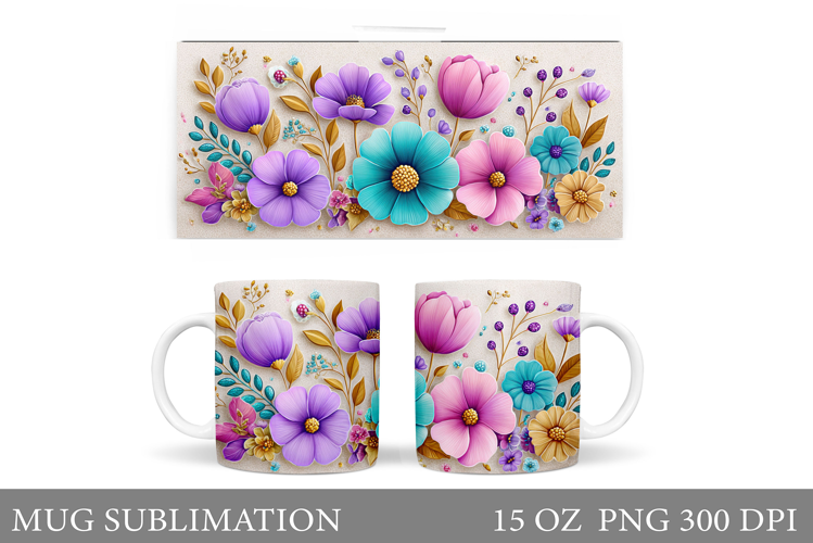 Flowers Mug Sublimation. Floral Mug Wrap Design
