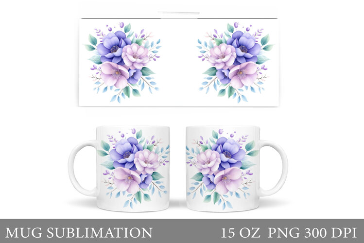 Flowers Mug Sublimation. Floral Mug Wrap Design example image 1