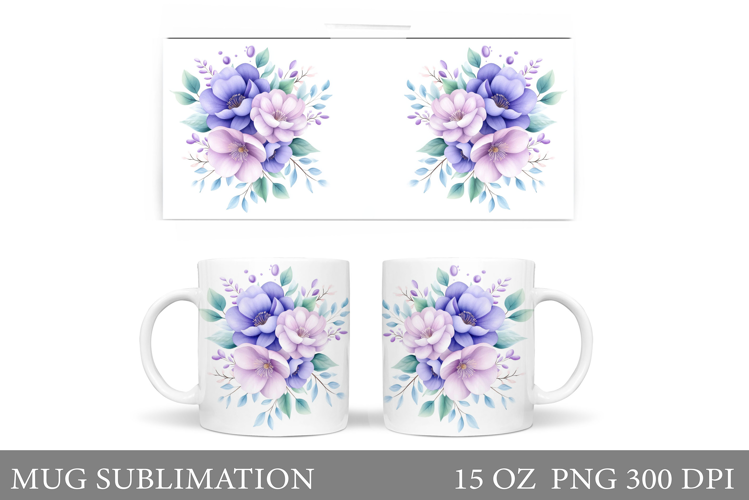 Flowers Mug Sublimation. Floral Mug Wrap Design
