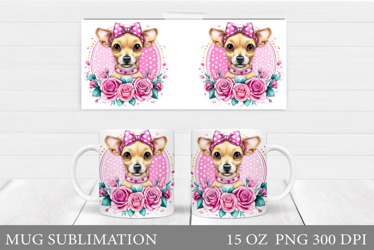 Dog Mug Sublimation. Dog Flowers Mug Design