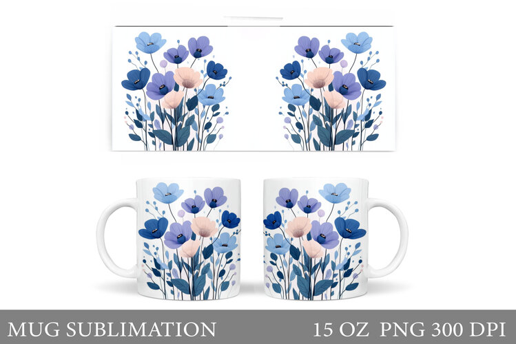 Flowers Mug Sublimation. Floral Mug Wrap Design example image 1