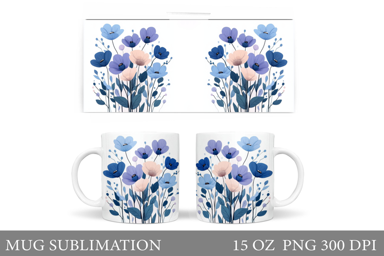 Flowers Mug Sublimation. Floral Mug Wrap Design