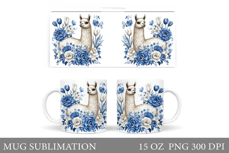 Lama Mug Design. Lama Flowers Mug Sublimation example image 1