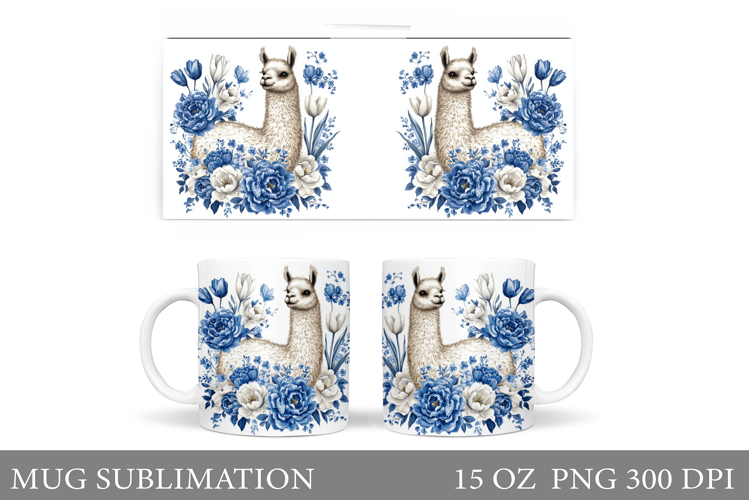 Lama Mug Design. Lama Flowers Mug Sublimation