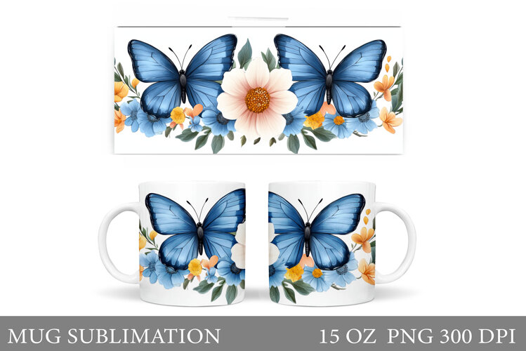 Butterflies Mug Design. Floral Mug Sublimation example image 1