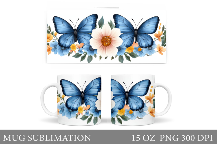 Butterflies Mug Design. Floral Mug Sublimation