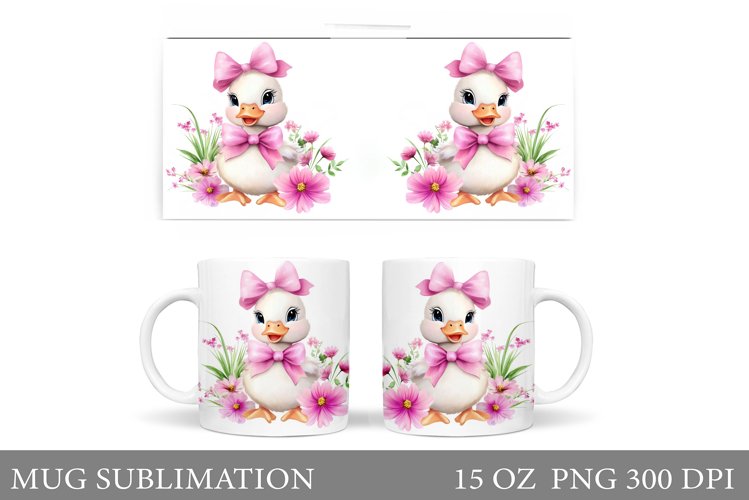Cute Duck Mug Design. Duck Flowers Mug Sublimation