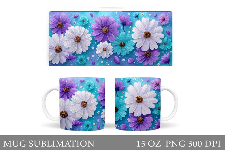 Flowers Mug Sublimation. Floral Mug Wrap Design