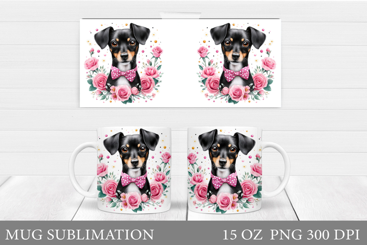 Dog Mug Sublimation. Dog Flowers Mug Design example image 1