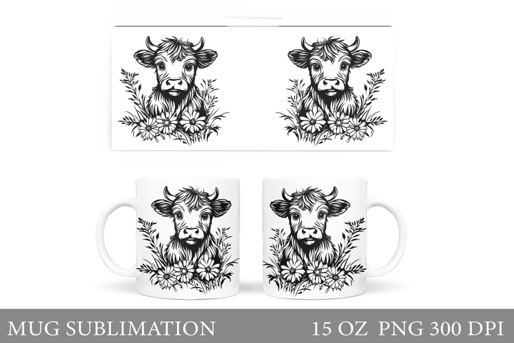 Highland Cow Mug Design. Cute Cow Sublimation
