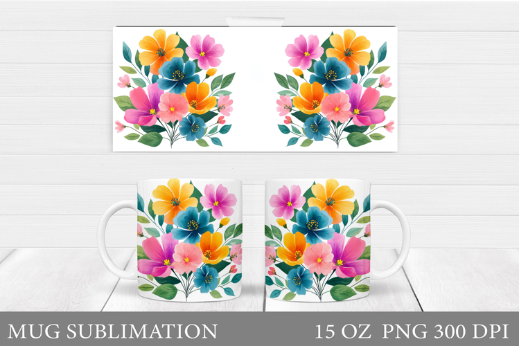 Wildflowers Mug Sublimation. Flowers Mug Wrap Design