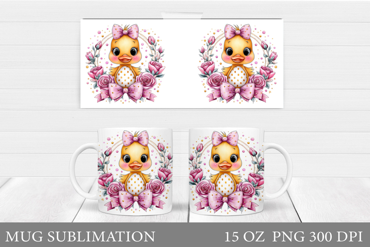 Cute Duck Mug Design. Duck Flowers Mug Sublimation