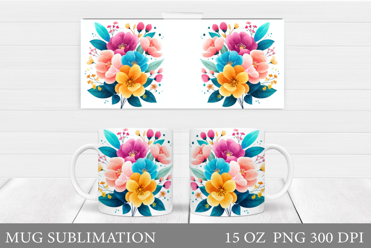 Wildflowers Mug Sublimation. Flowers Mug Wrap Design