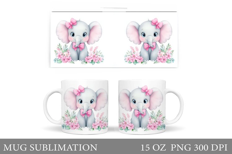 Cute Elephant Mug Design. Elephant Flowers Mug Sublimation