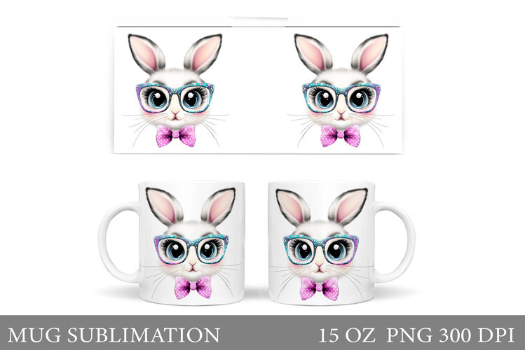 Cute Hare in Glasses Mug. Cute Bunny Sublimation example image 1