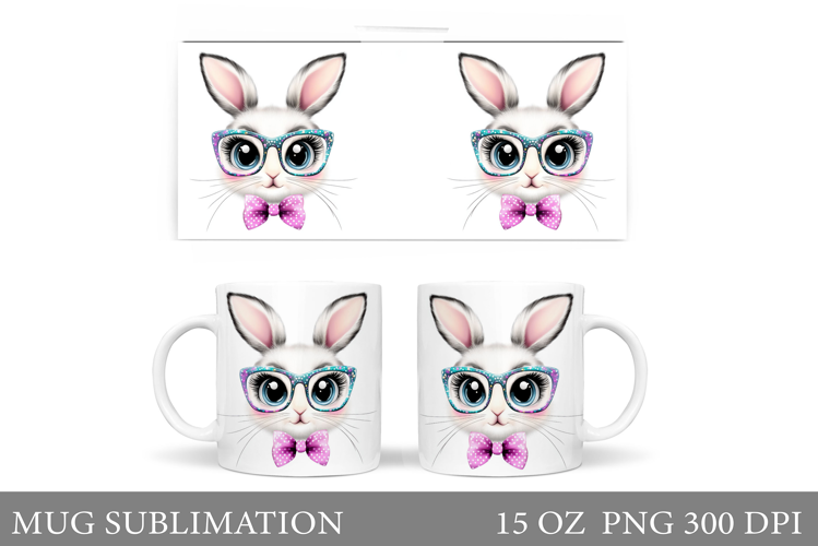 Cute Hare in Glasses Mug. Cute Bunny Sublimation