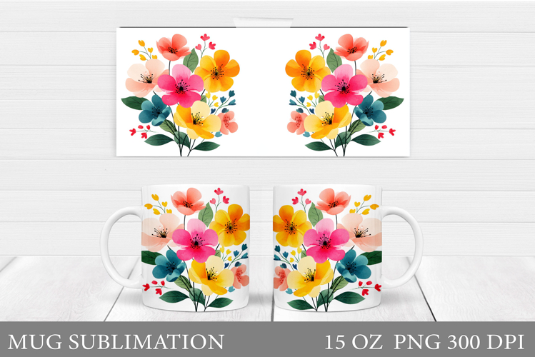 Floral Mug Sublimation. Flowers Mug Wrap Design
