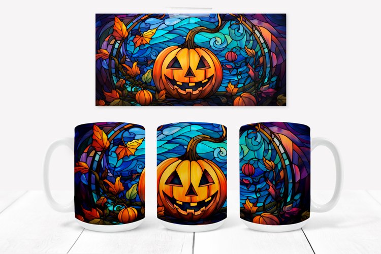 Halloween pumpkin mug PNG | Stained glass mug PNG